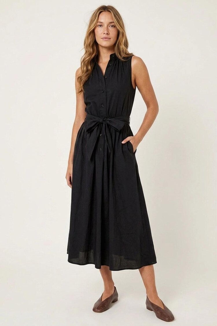 USA Collared Sleeveless Midi Dress - Black WD8009