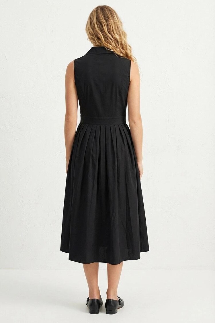 USA Collared Sleeveless Midi Dress - Black WD8009