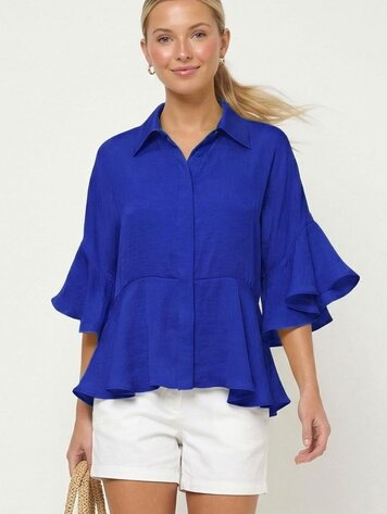 USA 3/4 Flutter Sleeve Top VB9057 - Capri Blue