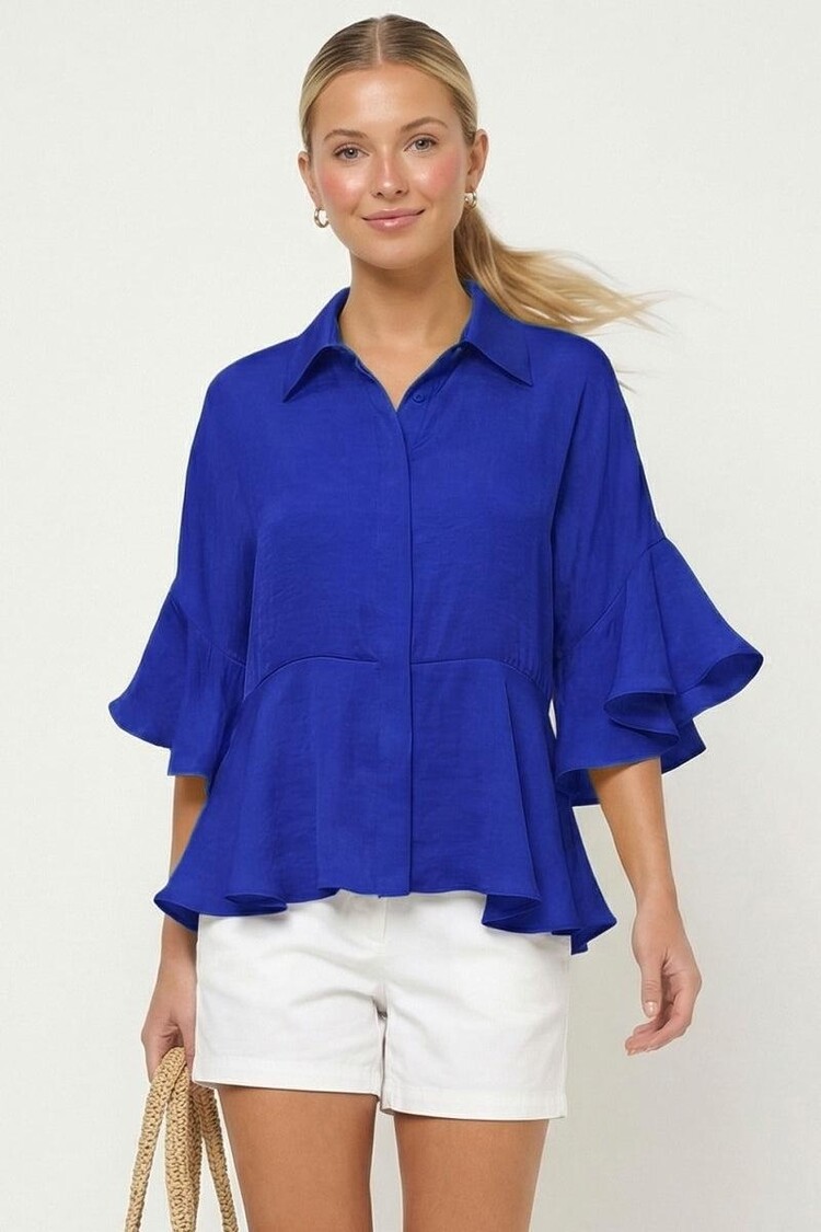 USA 3/4 Flutter Sleeve Top VB9057 - Capri Blue