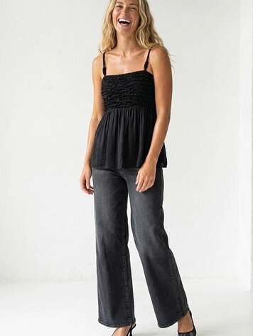 USA Cord Detail Smocking Top VT119884 Black