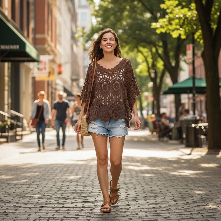 Paris Boho Knit Top- Brown *ONE SIZE