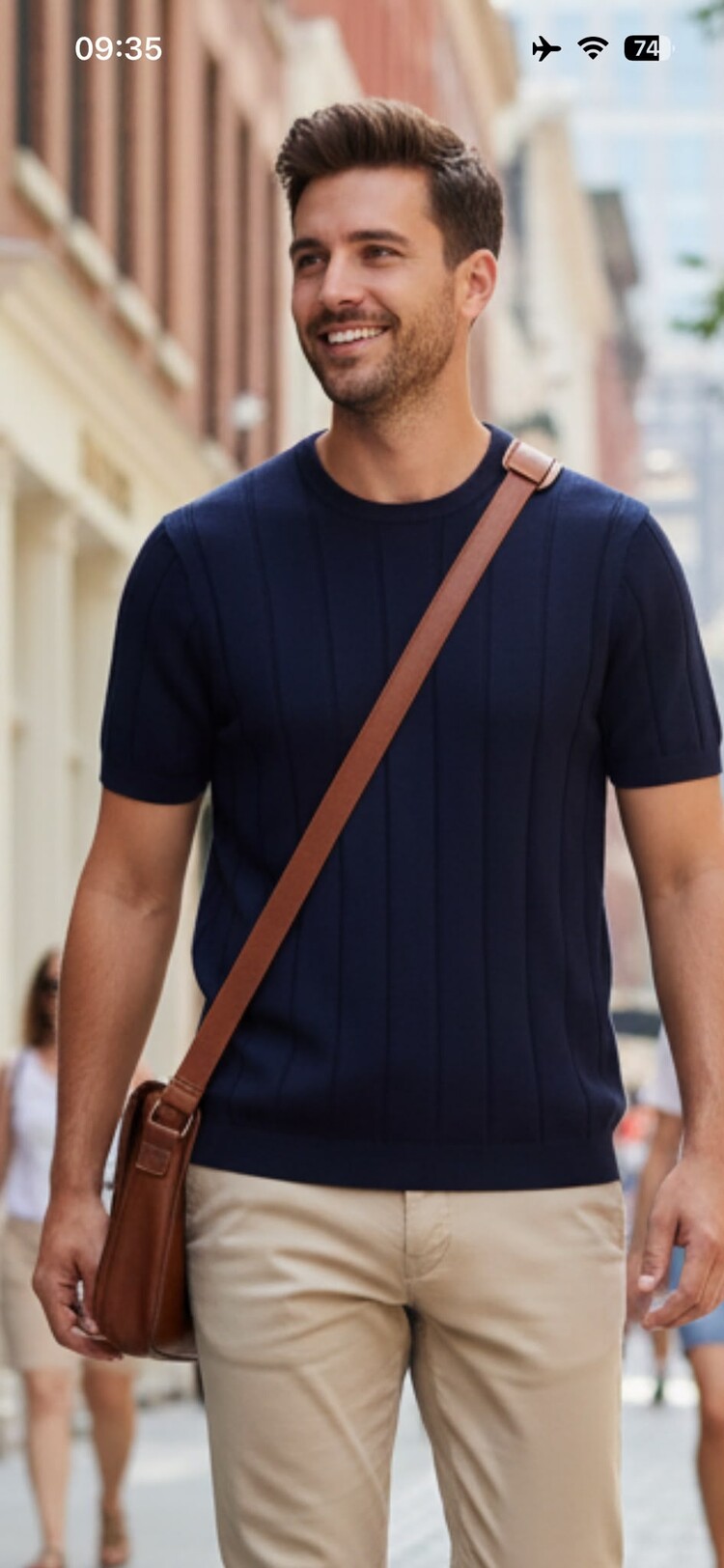 Paris Ribbed Crew Neck Knit Tee-Navy M631-15