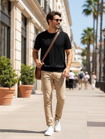 Paris Ribbed Crew Neck Knit Tee- Black M631-15
