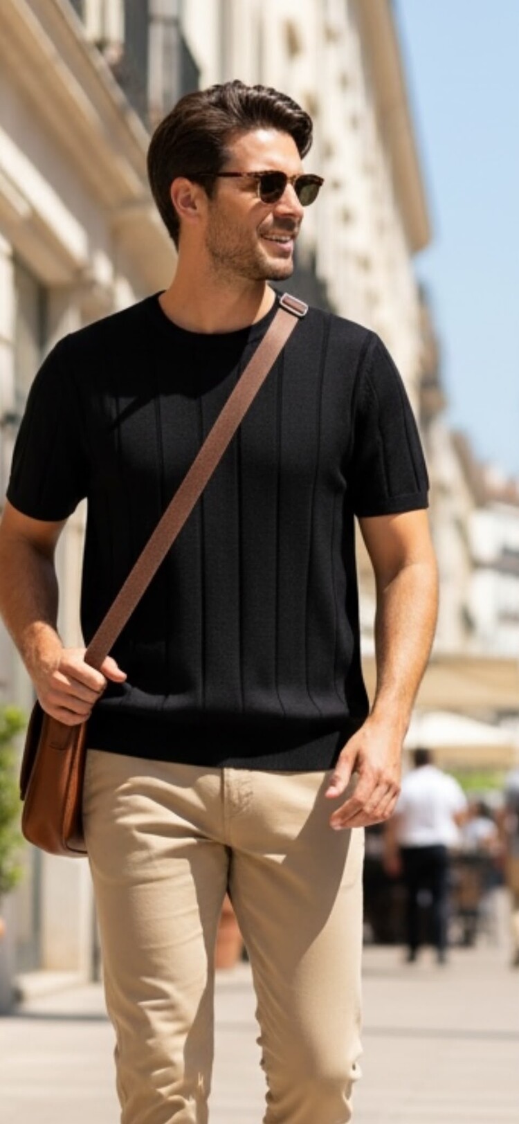Paris Ribbed Crew Neck Knit Tee- Black M631-15