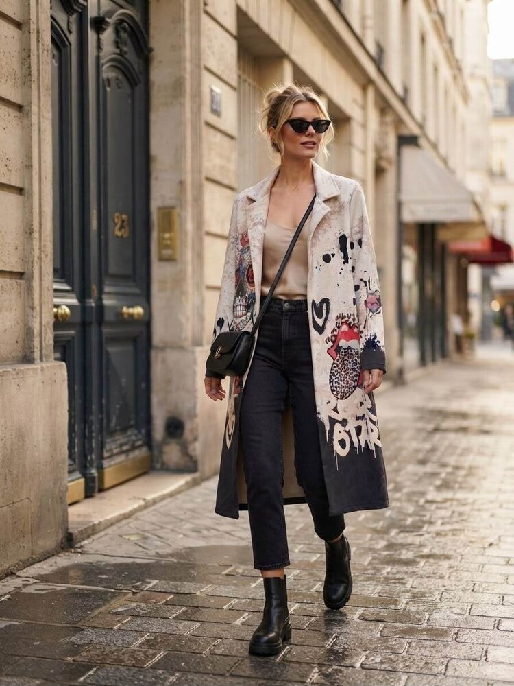 Paris Printed Faux Leather Blazer Beige/Black