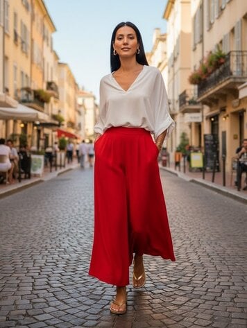 USA Wide Leg Culottes Pants- Red K209