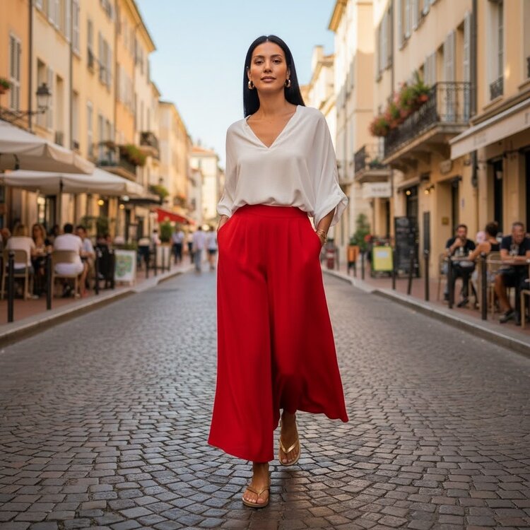 USA Wide Leg Culottes Pants- Red K209