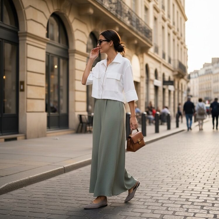 USA Wide Leg Culottes Pants- Mint K209