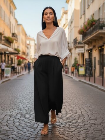USA Wide Leg Culottes Pants- Black K209
