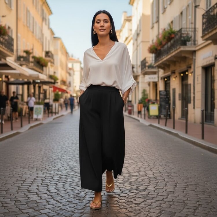 USA Wide Leg Culottes Pants- Black K209