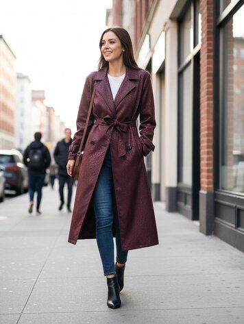 Paris Crimson Panther Trench-Burgundy