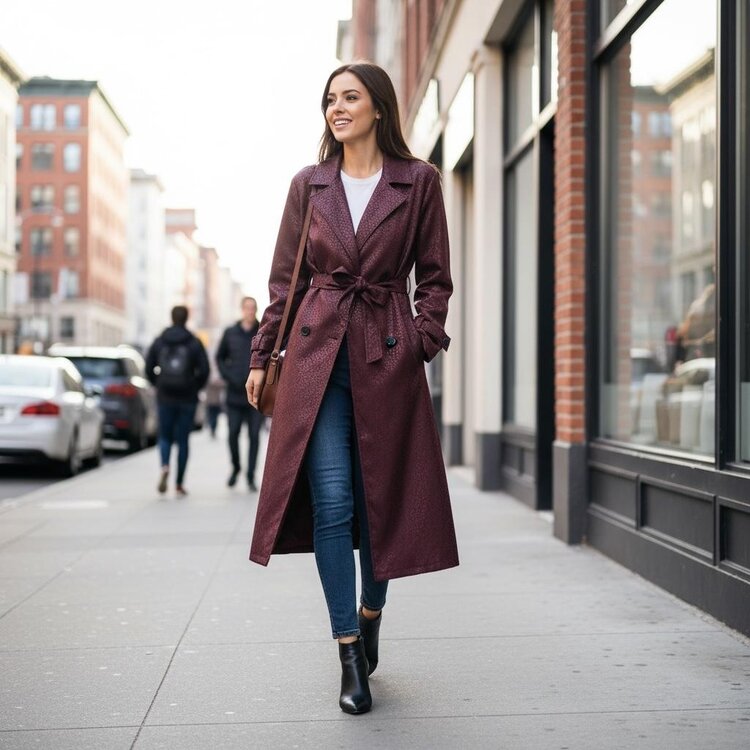 Paris Crimson Panther Trench-Burgundy