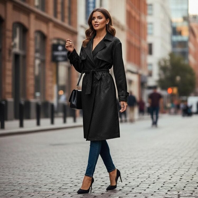 Paris Crimson Panther Trench- Black