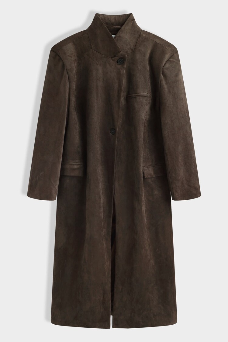 Paris Faux Suede Trench Coat- Olive AZ1651