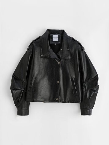 Paris Faux Leather Biker Jacket-Black CV2212-1