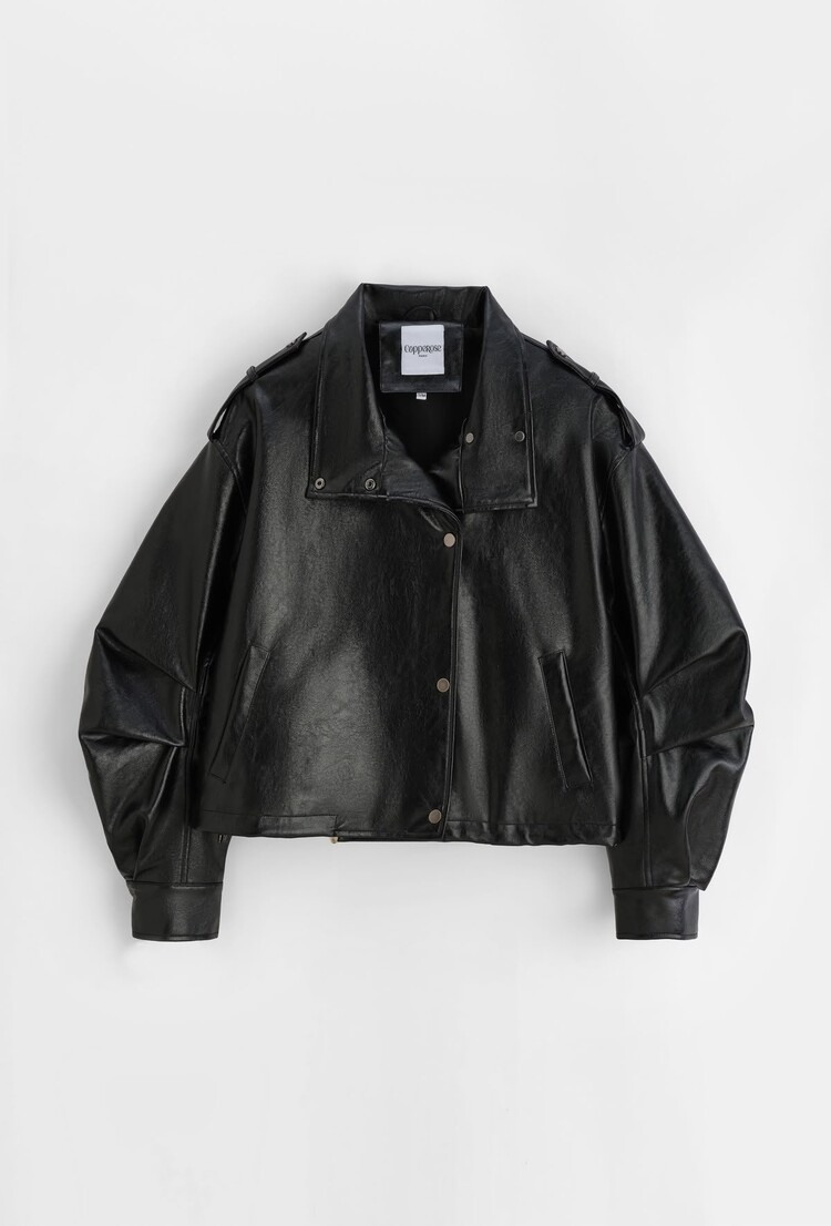 Paris Faux Leather Biker Jacket-Black CV2212-1