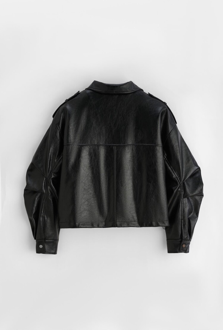Paris Faux Leather Biker Jacket-Black CV2212-1