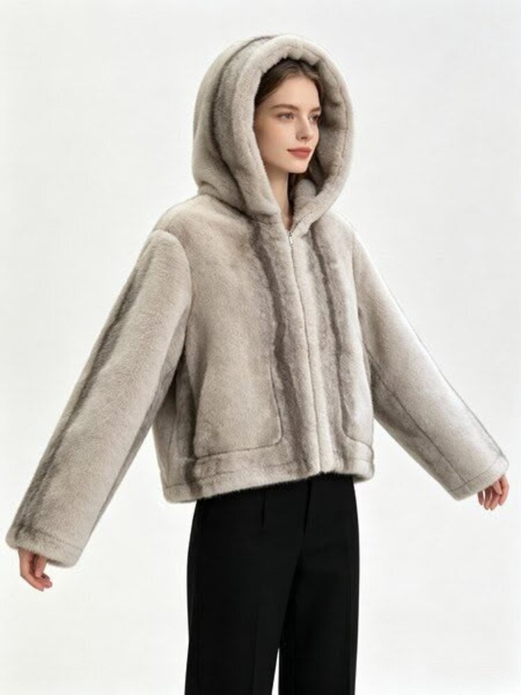 Paris Faux Fur Arctic Drift Jacket-Beige/Brown (REVERSIBLE)