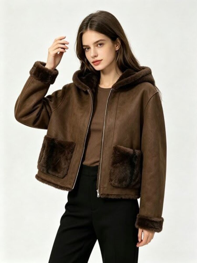 Paris Faux Shearling Jacket- Brown (REVERSIBLE)