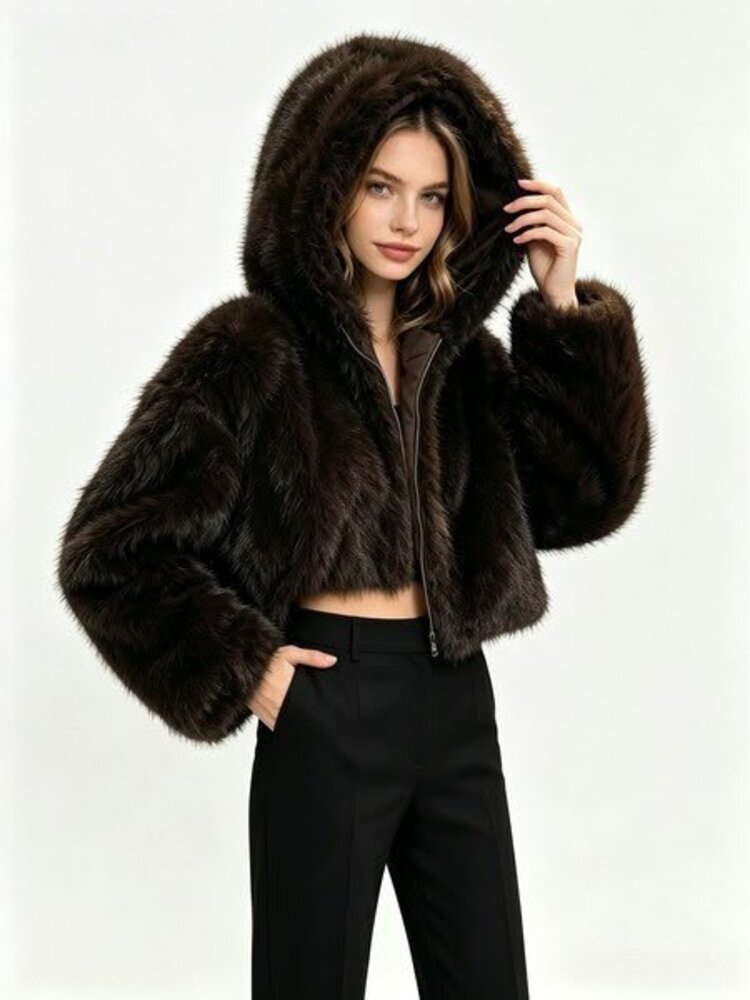 Paris Quilted Faux Fur Flip Jacket-Brown (REVERSIBLE)