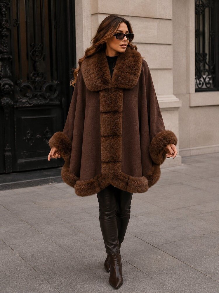Robeaux Shearling Poncho- Brown YXB-9220