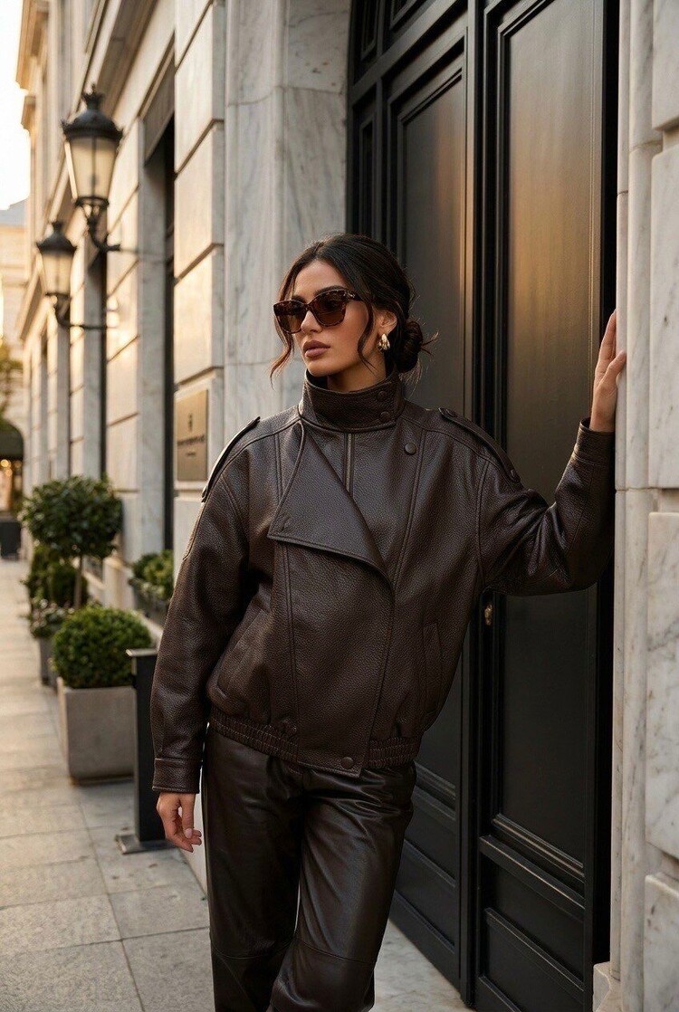 Paris Faux Leather Biker Jacket- Brown HM 868