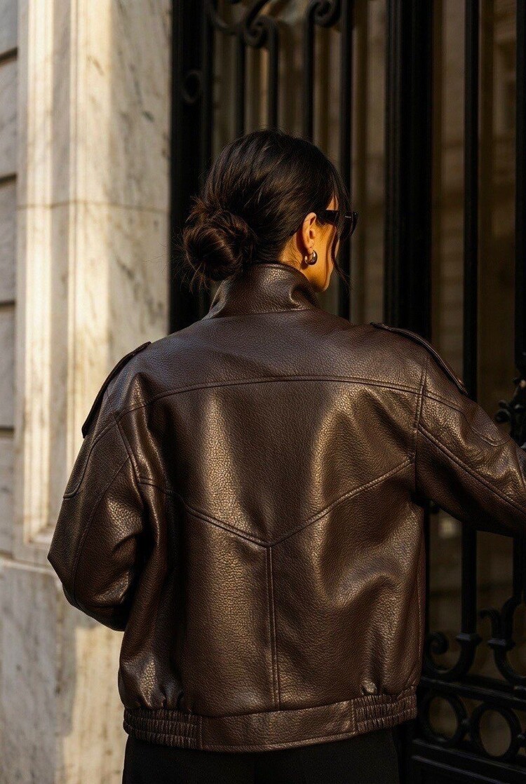 Paris Faux Leather Biker Jacket- Brown HM 868