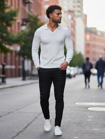 Paris Viscose Polo Long Sleeve- White M645-15