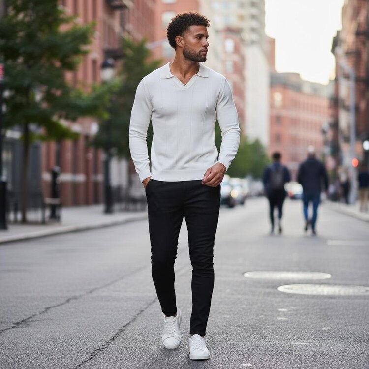 Paris Viscose Polo Long Sleeve- White M645-15