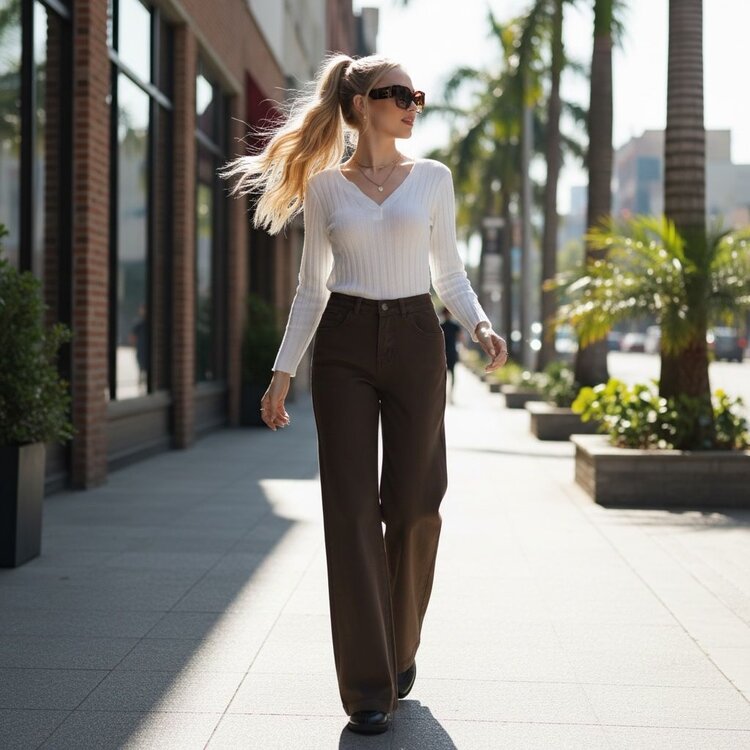 Paris Wide Leg Super Stretch Jeans- Brown JW9691-26