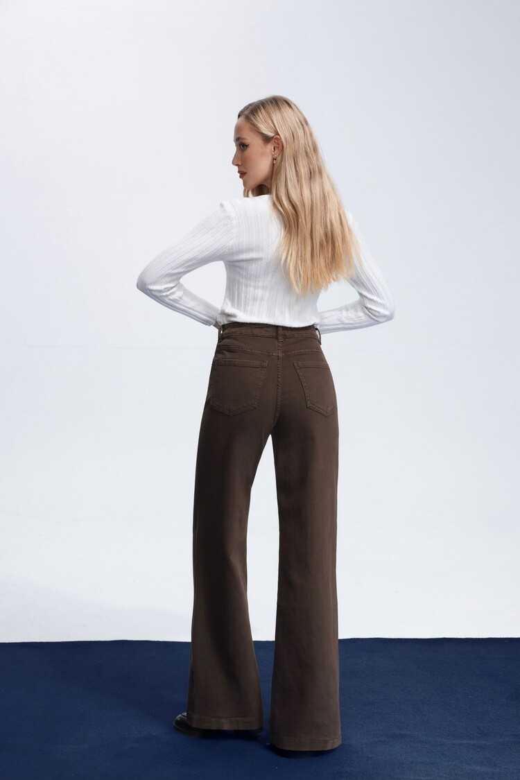 Paris Wide Leg Super Stretch Jeans- Brown JW9691-26