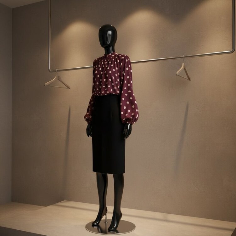 Paris Long Sleeve Polka Dot Pleated Blouse-Burgundy