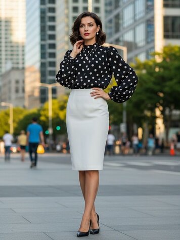 Robeaux Long Sleeve Polka Dot Pleated Blouse-Black