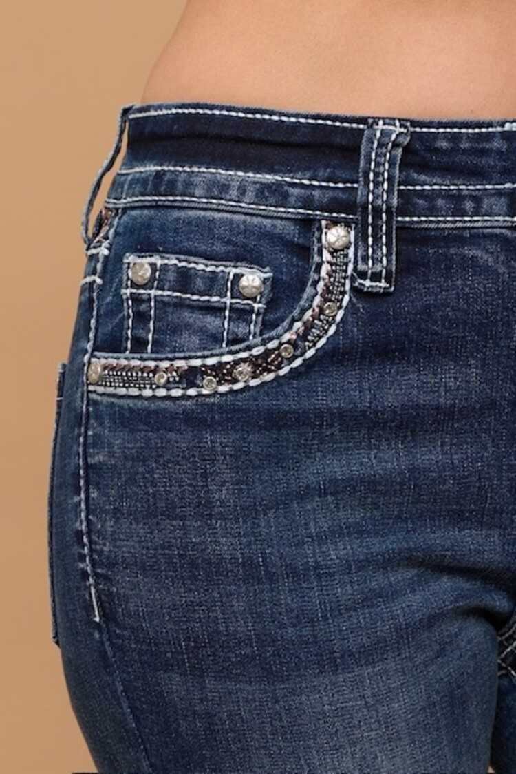USA Bootcut Embroidered Stretchy Bling Jeans Skull Rider