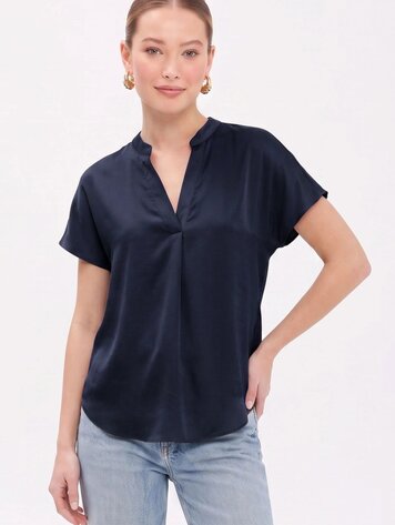 USA Drop Shoulder Blouse- Dark Navy WB4984