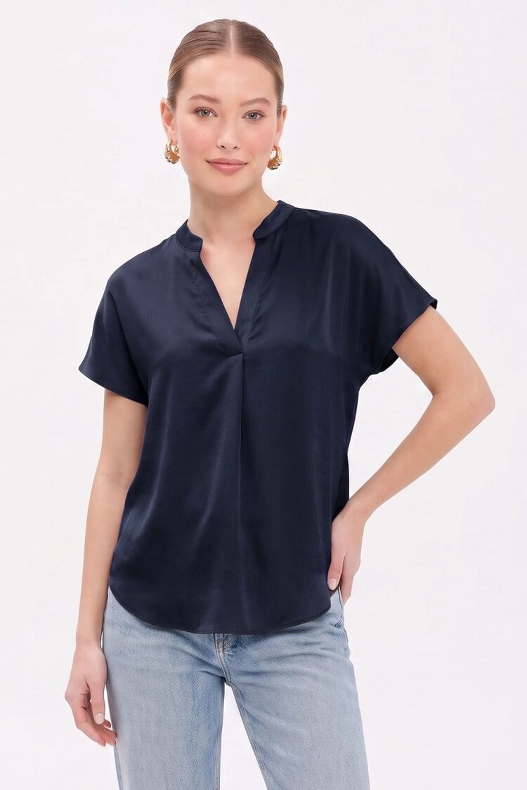 USA Drop Shoulder Blouse- Dark Navy WB4984