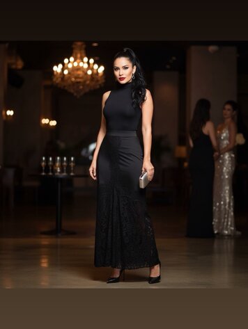 USA Asymmetrical Lace Overlay Skirt-Black 7374SN
