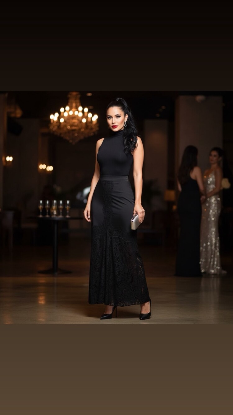 USA Asymmetrical Lace Overlay Skirt-Black 7374SN