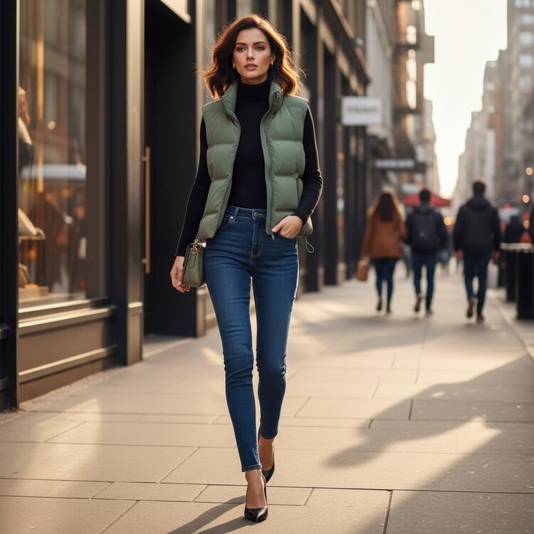 USA Quilted Puffer Vest- Olive Stone 5249VN