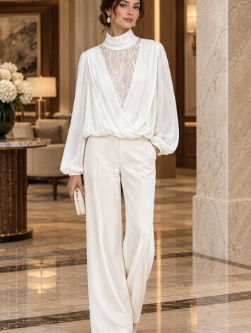 Paris Black Lace Statement Blouse -White 1004