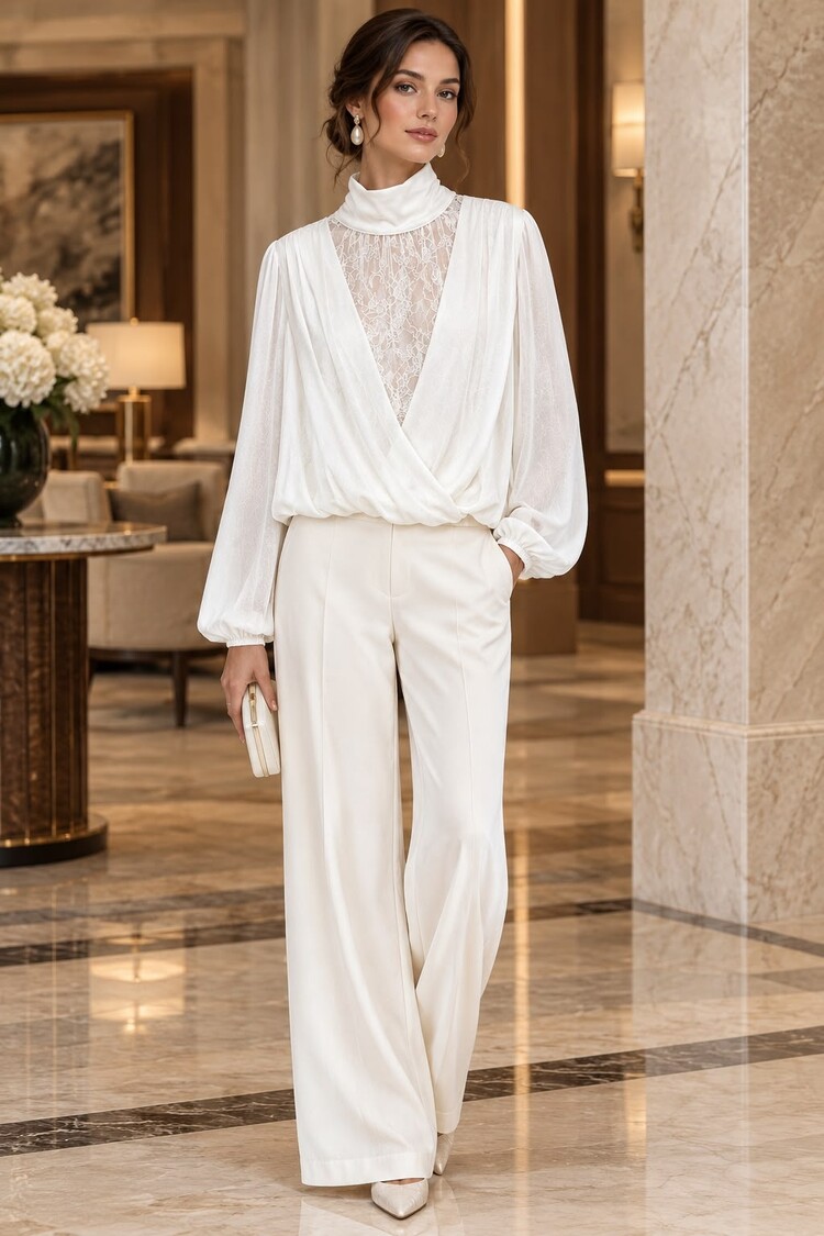 Paris Black Lace Statement Blouse -White 1004