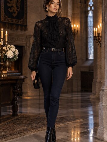 Paris Black Full Lace Statement Blouse -Black
