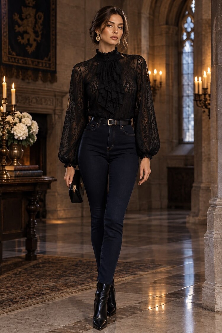Paris Black Full Lace Statement Blouse -Black