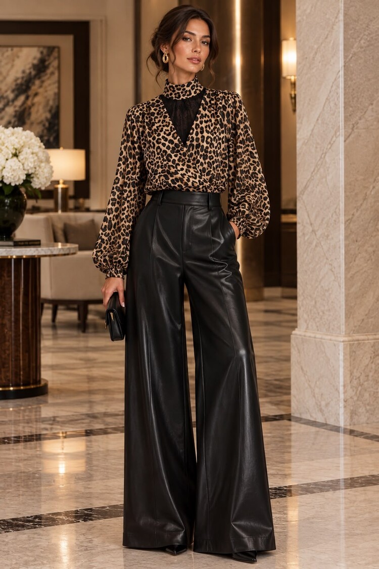 Paris Animal Print Lace Statement Blouse - 1004