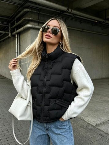Paris Quilted Puffer Vest-Black V8053