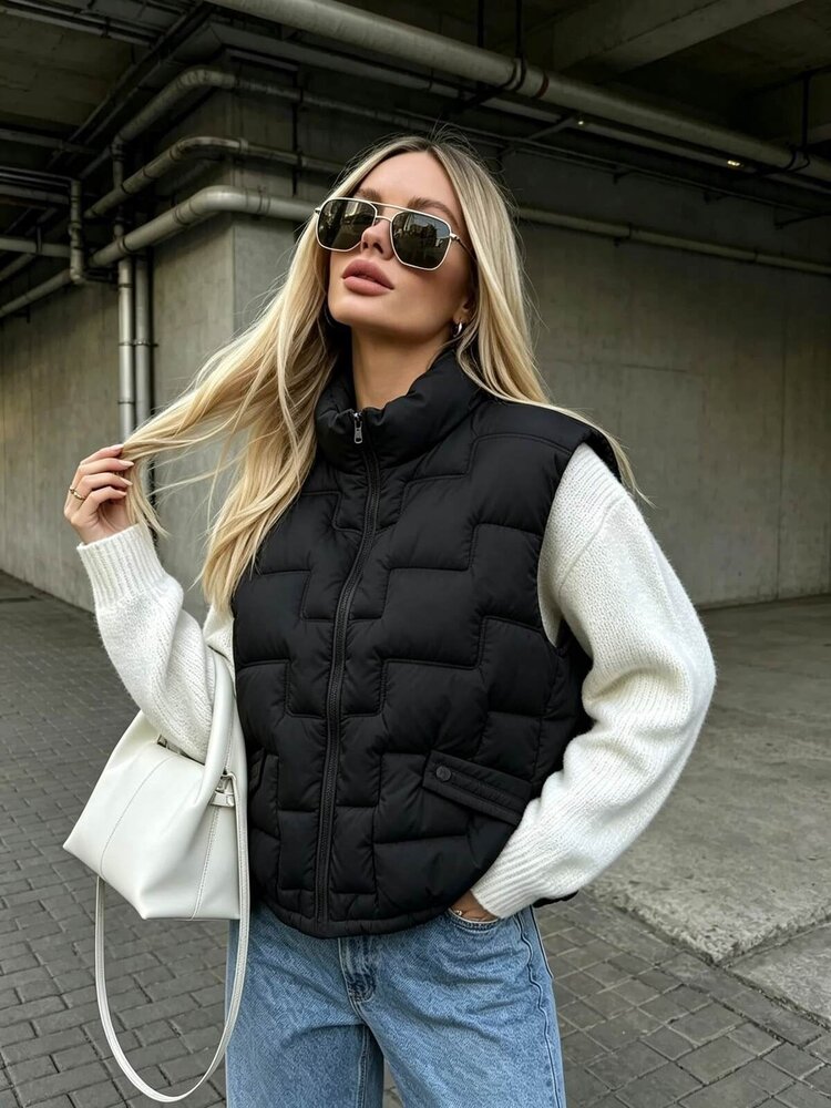 Paris Quilted Puffer Vest-Black V8053