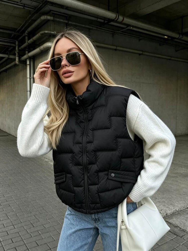 Paris Quilted Puffer Vest-Black V8053