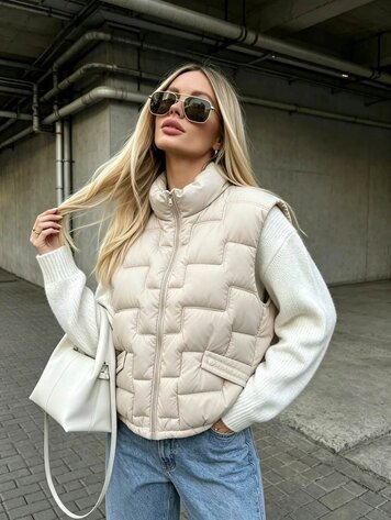 Paris Quilted Puffer Vest-Ecru V8053
