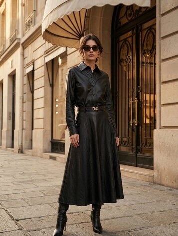 Paris Faux Leather Midi Skirt-Black 7122